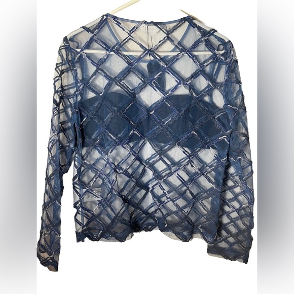 NWT Vivienne Hu Sheer Diamond Embroidered Print Blouse Size 8 - Picture 3 of 7